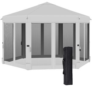 Outsunny Hexagonal Pop Up Gazebo with Mesh Sidewalls, 3.2m, Outdoor Sun Shelter, Handy Bag Included, Light Grey