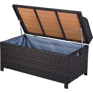 Outsunny Rattan Wicker Outdoor Storage Bench with Cushion, Brown, Patio PE Rattan, Elegant Seating and Storage Solution