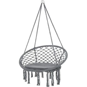 Outsunny Macrame Swing Hammock Chair, Cotton-Polyester with Backrest, Fringe Tassels for Indoor & Outdoor, Grey