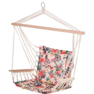 Outsunny Garden Outdoor Hanging Hammock Chair Thick Rope Frame Wooden Arms Safe Wide Seat Garden Outdoor Spot Stylish Multicoloured floral