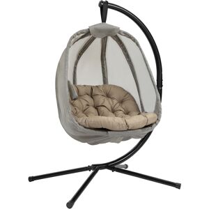 Outsunny Hanging Egg Chair, Folding Swing Hammock with Cushion and Stand for Indoor Outdoor, Patio Garden Furniture, Khaki