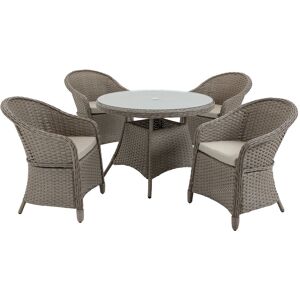 Outsunny 5 Pieces Outdoor Patio PE Rattan Dining Set, Four Seater Garden Furniture - 4 Chairs & Round Table w/ Umbrella Hole, Mixed Grey