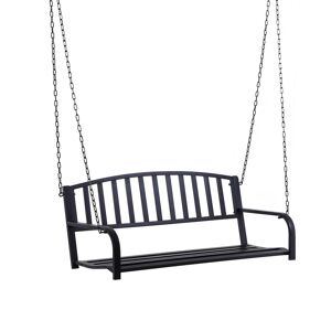 Outsunny Garden Swing Chair Patio Metal 2 Seater Swing Bench Porch Balcony Bench Loveseat Minimalist Style - Black