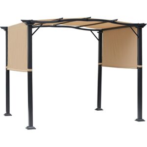 Outsunny Outdoor Retractable Pergola Garden Gazebo with Two Adjustable Side Canopy Overhead Sun Shade Backyard Canopy Cover, Steel Khaki 3x2.45x2.3m