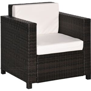 Outsunny Rattan Single Sofa Armchair, All-Weather Wicker Weave, Fire Resistant Cushion, 1 Seater, Garden, Brown