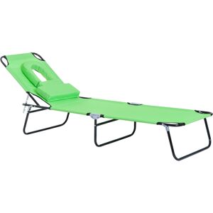 Outsunny Foldable Sun Lounger, Reclining Chair with Pillow and Reading Hole, Garden Beach Outdoor Recliner, Adjustable, Green