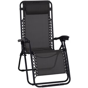 Outsunny Zero Gravity Chair, Metal Frame Outdoor Folding & Reclining Sun Lounger with Head Pillow for Patio, Decking, Gardens, Camping, Black