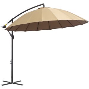 Outsunny 3(m) Cantilever Shanghai Parasol Garden Hanging Banana Sun Umbrella with Crank Handle, 18 Sturdy Ribs and Cross Base, Beige