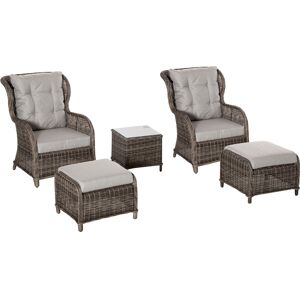 Outsunny Deluxe Garden Rattan Furniture Sofa Chair & Stool Table Set  Patio Wicker Weave Furniture Set Aluminium Frame Fully-assembly - Brown