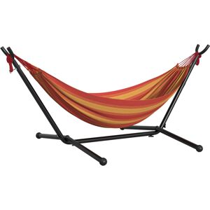 Outsunny Portable Camping Hammock with Stand, Adjustable Height Hammock with Carrying Bag, 120kg Capacity, Red Stripe, 277 x 121cm