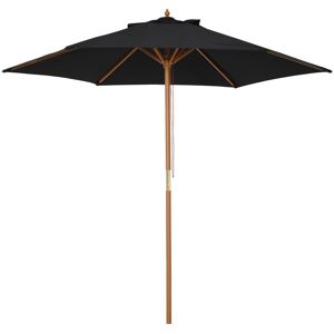 Outsunny 2.5m Wood Garden Parasol Sun Shade Patio Outdoor Wooden Umbrella Canopy Black