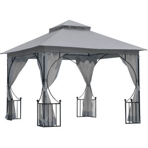 Outsunny 3 x 3 M Garden Gazebo Patio Party Tent Shelter Outdoor Canopy Double Tier Sun Shade Metal Frame Light Grey