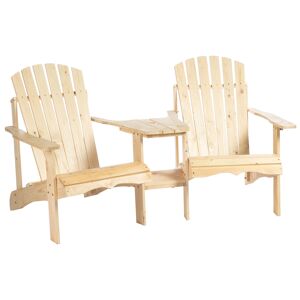 Outsunny Wooden Double Adirondack Chairs Loveseat with Centre Table & Umbrella Hole, Outdoor Garden Patio Furniture for Relaxation, Natural