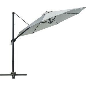 Outsunny 3(m) Cantilever Roma Parasol Patio Sun Umbrella with LED Solar Light Cross Base 360° Rotating Outdoor, Grey