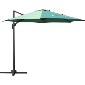 Outsunny 3m Patio Offset Roma Parasol Cantilever Hanging Sun Shade Canopy Shelter 360° Rotation with Cross Base - Green