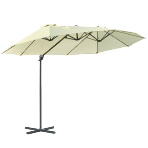 Outsunny Double Parasol Patio Umbrella Garden Sun Shade w/ Steel Pole 12 Support Ribs Crank Handle Easy Lift Twin Canopy - Beige   AOSOM UK