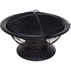 Outsunny Steel Lift-Top Screen Firepit Black