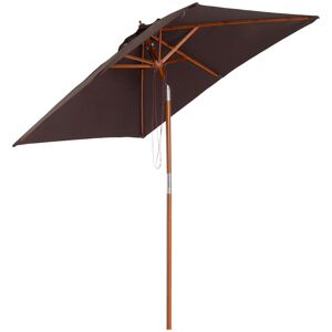 Outsunny Patio Parasol 2m x 1.5m, Bamboo Sunshade Canopy with Fir Wooden Pole, 6 Ribs, Tilt Mechanism for Outdoor Backyard