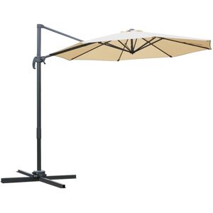 Outsunny 3(m) Patio Offset Parasol Roma Umbrella Cantilever Hanging Sun Shade Canopy Shelter 360° Rotation with Cross Base - Beige