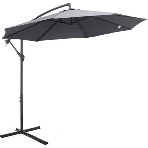 Outsunny 3(m) Garden Banana Parasol Cantilever Umbrella with Crank Handle and Cross Base, 8 Ribs for Outdoor, Hanging Sun Shade, Grey