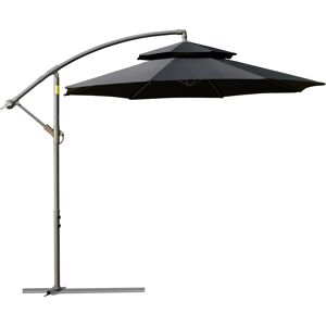 Outsunny 2.7m Banana Parasol, Cantilever Umbrella with Crank Handle, Double Tier Canopy, Cross Base, Hanging Sun Shade, Black