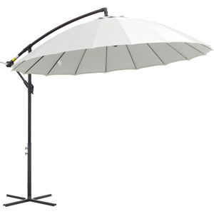 Outsunny 3(m) Cantilever Shanghai Parasol Garden Hanging Banana Sun Umbrella with Crank Handle, 18 Sturdy Ribs and Cross Base, Off-White