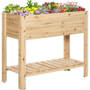 Outsunny Raised Wooden Planter, Garden Plant Stand, Tall Outdoor Flower Bed Box with Clapboard, Natural Wood, 100 x 40 x 84cm