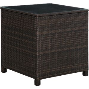 Outsunny Rattan Side Table for Garden Patio, Durable Frame with Tempered Glass Top, Weather-Resistant, Brown