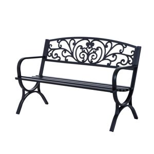 Outsunny 2-Seater Metal Garden Bench, Durable Outdoor Loveseat for Park or Porch, Elegant Design, Black