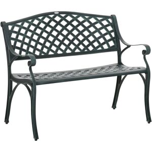 Outsunny Cast Aluminium Outdoor Garden Bench 2 Seater Antique Patio Porch Park Loveseat Chair, Verdigris