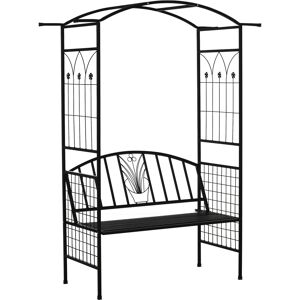 Outsunny Garden Metal Arch Arbour with Bench Love Seat Chair Outdoor Patio Rose Trellis Pergola Climbing Plant Archway Tubular - 154L x 60W x 205Hcm