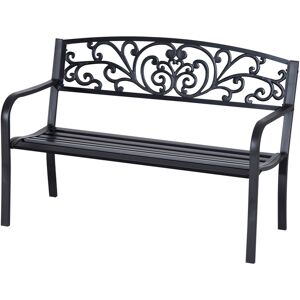 Outsunny 2 Seater Metal Garden Park Bench Porch Outdoor Furniture Patio Chair Seat Black