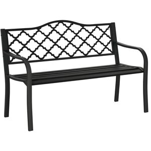 Outsunny 2-Seater Outdoor Garden Bench Cast Iron Antique Park Loveseat Chair with Armrest for Yard, Lawn, Porch, Patio, Steel