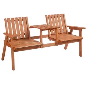 Outsunny 2-Seater Furniture Wooden Garden Bench Antique Loveseat Chair, Table Conversation Set for Yard, Lawn, Porch, Patio, Orange