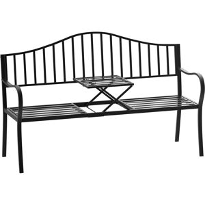 Outsunny Outdoor Metal Frame Bench Patio Park Garden Seating Chair with Foldable Middle Table