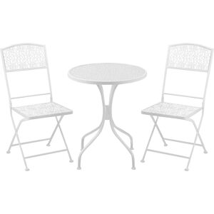 Outsunny Bistro Set for 2, Metal Folding Chairs with Round Table, White, Ideal for Balcony & Outdoor Indoor Use.