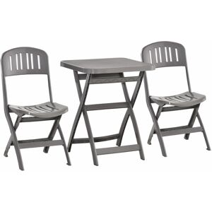 Outsunny 3 Piece Garden Bistro Set w/ Foldable Design Garden Coffee Table Two Chairs One Square Table - Grey