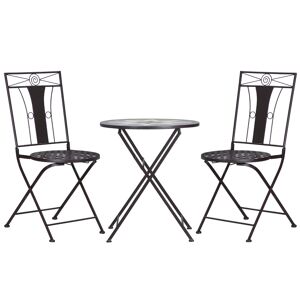 Outsunny 3-Piece Bistro Set, Patio Garden Furniture with Mosaic Table and 2 Foldable Armless Chairs, Metal Frame for Poolside, Coffee