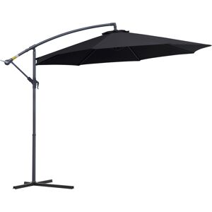 Outsunny 3(m) Garden Cantilever Parasol Patio Banana Hanging Umbrella Sun Shade with Crank & Tilt, 8 Ribs and Cross Base, Black