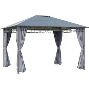 Outsunny 3.6 x 3(m) Hardtop Gazebo with UV Resistant Polycarbonate Roof, Steel & Aluminum Frame, Garden Pavilion with Curtains, Grey