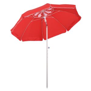 Outsunny 1.9m Arced Beach Umbrella, 3-Angle Canopy Parasol with Aluminium Frame, Pointed Spike, Carry Bag for Outdoor Sun Safe Shelter, Red
