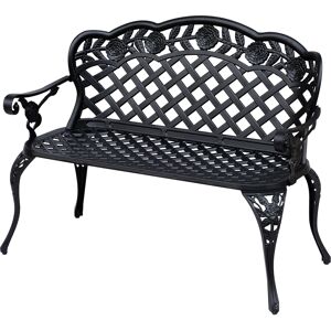 Outsunny Cast Aluminium Garden Bench Outdoor Patio 2 Seater High Back Chair Armrest Antique Style Black