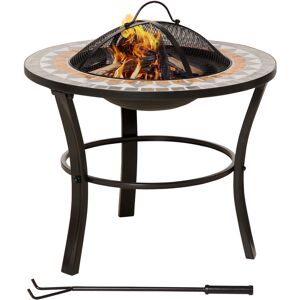 Outsunny 60cm Outdoor Fire Pit Table with Mosaic Outer, Round Firepit with Spark Screen Cover, Fire Poker for Garden Bonfire Party