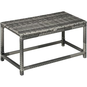 Outsunny Rattan Outdoor Coffee Table, Garden Side Table with Underneath Storage, X-Shape Support, Patio Furniture, Mixed Grey