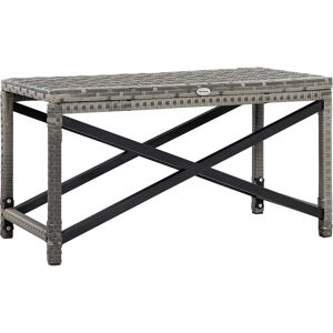 Outsunny PE Wicker Outdoor Coffee Table, Patio Rattan Side Table, with Plastic Board Under the Full Woven Table Top for Patio, Garden Mixed Grey