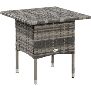 Outsunny Rattan Side Table, Outdoor Coffee Table, with Plastic Board Under the Full Woven Table Top for Patio, Garden, Balcony, Mixed Grey