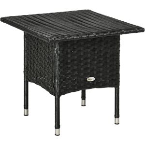 Outsunny Rattan Side Table, Weather-Resistant Outdoor Coffee Table with Durable Plastic Board, Full Woven Top for Garden, Balcony, Black