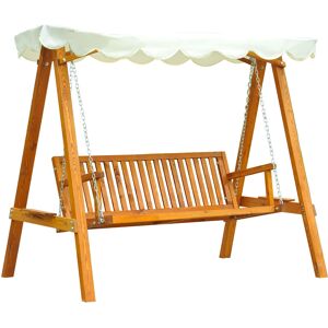 Outsunny 3 Seater Wooden Garden Swing Seat Swing Chair Outdoor Hammock Bench Furniture, Cream White