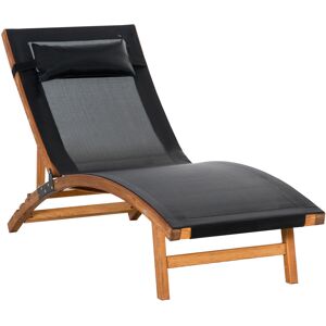 Outsunny Patio Lounge Chair Ergonomic Wooden Outdoor Chaise, 3 Adjustable Back Positions & Removable Headrest, Black