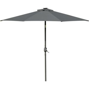 Outsunny Patio Parasol with LED Lights, 2.7m Garden Umbrella in Grey, Push Button Tilt/Crank, 8 Rib Sun Shade for Outdoor Tables